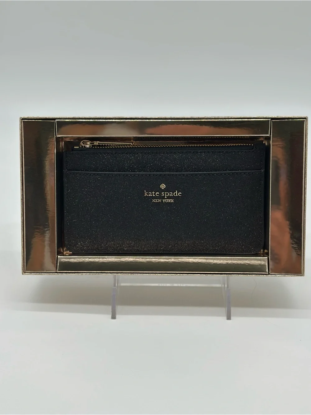 kate spade Gold Glitter Wristlet with Subtle Black Label